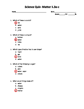 grade 1 science va sol 13 matter quiztest by leach files tpt