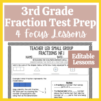 Preview of Fractions Small Group Focus Lessons 3rd Grade Math Test Prep Editable