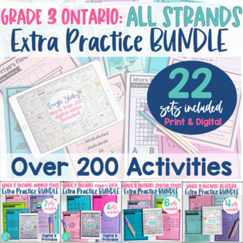 Preview of GRADE 3 Ontario Math Extra Practice ALL STRANDS BUNDLE : print & digital sheets
