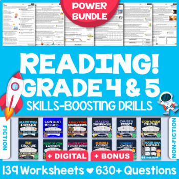 grade 4 5 reading comprehension worksheets test prep complete power bundle