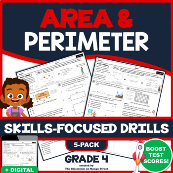 Preview of GRADE 4 AREA & PERIMETER: 5 Skills-Boosting Math Worksheets (4.MD.3)