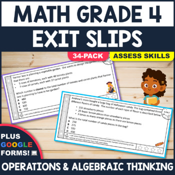 Preview of 4TH GRADE OPERATIONS & ALGEBRAIC THINKING (4.OA): 34 Math Exit Ticket Slips