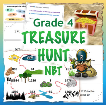 Preview of GRADE 4 Treasure Hunt NBT Math - Number & Operations in Base 10 Review Activity