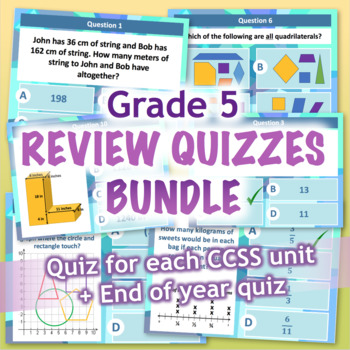 Preview of GRADE 5 Math Review Quiz Bundle / Mega Pack - 6 CCSS Aligned PPT Quizzes