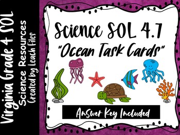 Preview of 4th Grade VA Science SOL 4.7 Ocean Task Cards
