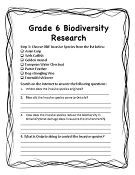 biodiversity research project grade 6