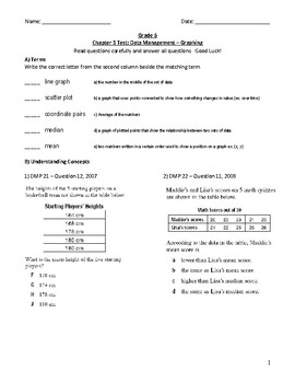 grade 6 data management unit test by amanda allega tpt