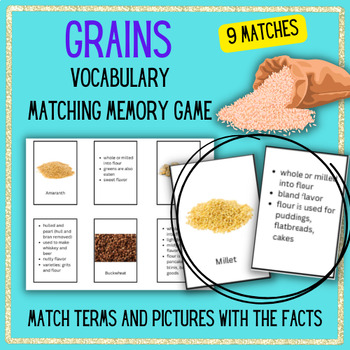 Preview of GRAINS Definitions Vocabulary Memory Matching Game Prostart Flash Cards