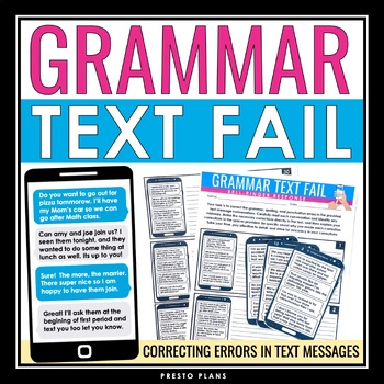 Preview of Grammar Bell-Ringers & Task Cards Activities - Editing Grammar in Text Messages