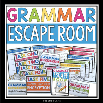 Preview of Grammar Escape Room Activity -  Commas, Spelling, Homophones, Capitalization