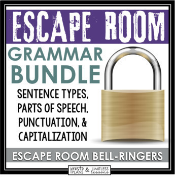 Preview of Grammar Escape Room Bell Ringer Activities Bundle - Grammar Breakout Games