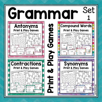 Preview of GRAMMAR GAMES & Task Cards - Synonyms, Antonyms, Contractions, & Compound Words
