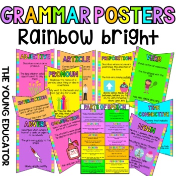 Preview of GRAMMAR POSTERS - PARTS OF SPEECH BRIGHT RAINBOW POSTERS