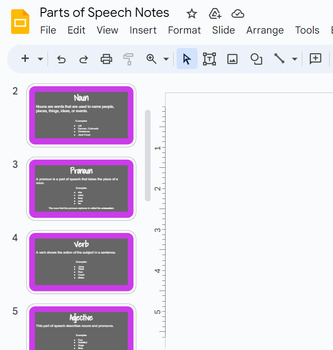 Preview of GRAMMAR - Parts of Speech - Slides and Cloze Notes Accommodation