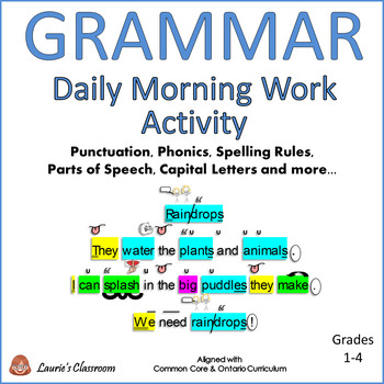 Preview of Daily Grammar Morning Work Activity: Punctuation, phonics, spelling rules!