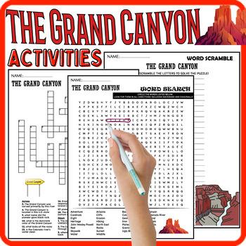 Preview of GRAND CANYON Worksheets,Vocabulary,Wordsearch & Crosswords, US LANDMARKS