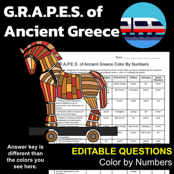 Preview of GRAPES of Ancient Greece | Social Studies Color By Number