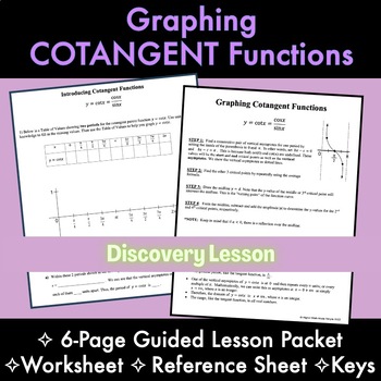 Preview of GRAPHING COTANGENT Functions: Lesson Packet, Reference Sheet, Worksheet, KEYS