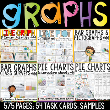Preview of Bar Graphs Pictographs Line Graphs Line Plots Pie Charts Data Collection Bundle