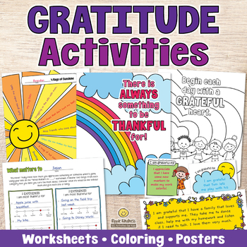 Preview of GRATITUDE ACTIVITIES Gratitude Coloring, Worksheets, Positive Wellbeing Posters