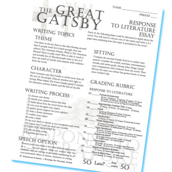 essay prompts for gatsby