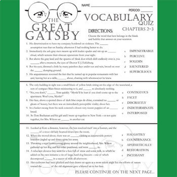 giver vocabulary 3-5 the worksheet answers chapters 2 THE GATSBY by List (chap Vocabulary and Quiz GREAT 3)