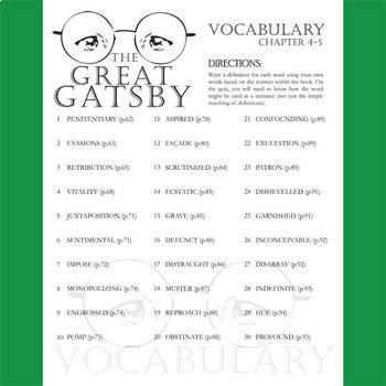 THE GREAT GATSBY Vocabulary List and Quiz (chap 4-5) by Created for