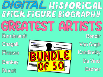 Preview of GREATEST ARTISTS BUNDLE - 50 Google Doc Stick Figure Mini Bios