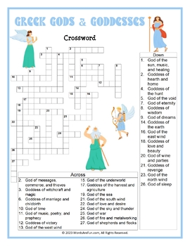 GREEK GODS GODDESSES Crossword Puzzle Handout Fun Activity by Words