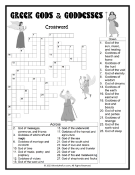 GREEK GODS GODDESSES Crossword Puzzle Handout Fun Activity by Words