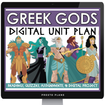Preview of Greek Mythology Unit - Greek Gods Reading Activities, Quizzes, & Project Digital