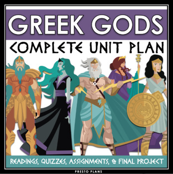 Preview of Greek Mythology Unit - Greek Gods Reading Activities, Quizzes, and Final Project