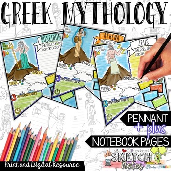 Preview of Greek Mythology Activities, Research Pennant, Sketchnotes, Creative, and Fun