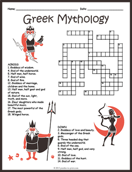 GREEK MYTHOLOGY - Gods & Goddesses Crossword Puzzle Worksheet Activity