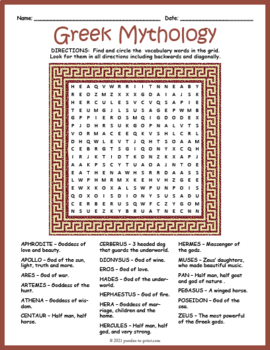 Preview of GREEK MYTHOLOGY - Gods & Goddesses Word Search Puzzle Worksheet Activity