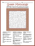 GREEK MYTHOLOGY - Gods & Goddesses Word Search Puzzle Work