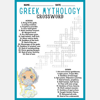 GREEK MYTHOLOGY crossword puzzle worksheet activity by Mind Games Studio