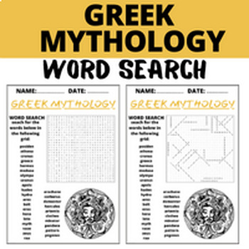 Preview of GREEK MYTHOLOGY word search puzzle worksheets for kids