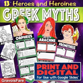 Preview of GREEK MYTHS ACTIVITY: Heroes and Heroines Project — Print and Digital Versions