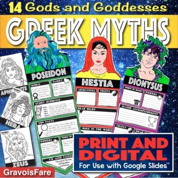Preview of GREEK MYTHS ACTIVITY: Greek Gods & Goddesses Banners — Print and Digital Project