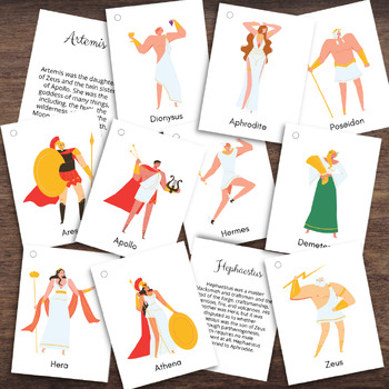 Preview of GREEK Olympian Gods Ancient Greece Illustrated Info Ring Cards