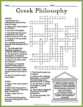 GREEK PHILOSOPHY Crossword Puzzle Worksheet Activity by Puzzles to Print