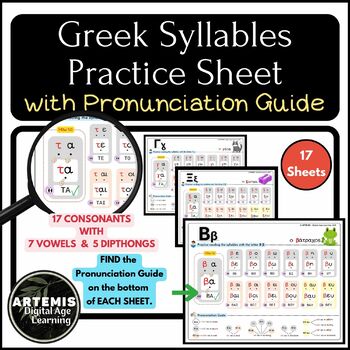 Preview of GREEK Syllables Practice Sheet with a Pronunciation Guide / Διαβάζω τις συλλαβές