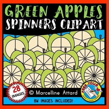 Preview of GREEN APPLE SPINNERS CLIPART FOR  BACK TO SCHOOL OR AUTUMN OR FALL