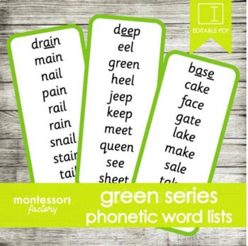 Preview of GREEN SERIES Phonetic Word Lists | Montessori | 45 cards (450 words)