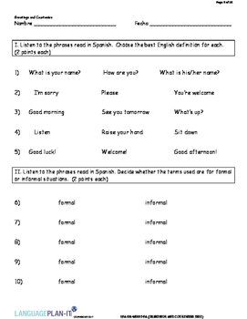 Preview of GREETINGS AND COURTESIES TEST (SPANISH)