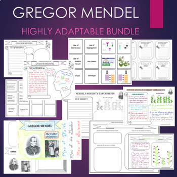 Preview of GREGOR MENDEL Biography Graphic Organizer Genetics Journal Research BUNDLE