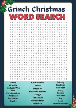 GRINCH CHRISTMAS VOCABULARY Word Search Puzzle Worksheet Activity