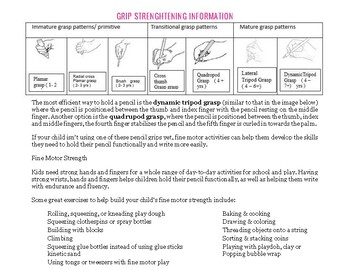 GRIP STRENGHTENING INFORMATION - FREE - PRESCHOOL PREK KINDERGARTEN