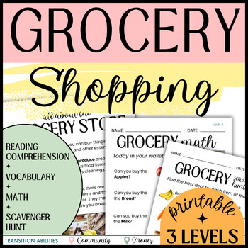 Preview of GROCERY LIFE SKILLS | Reading Comprehension, Math & Community Scavenger Hunt